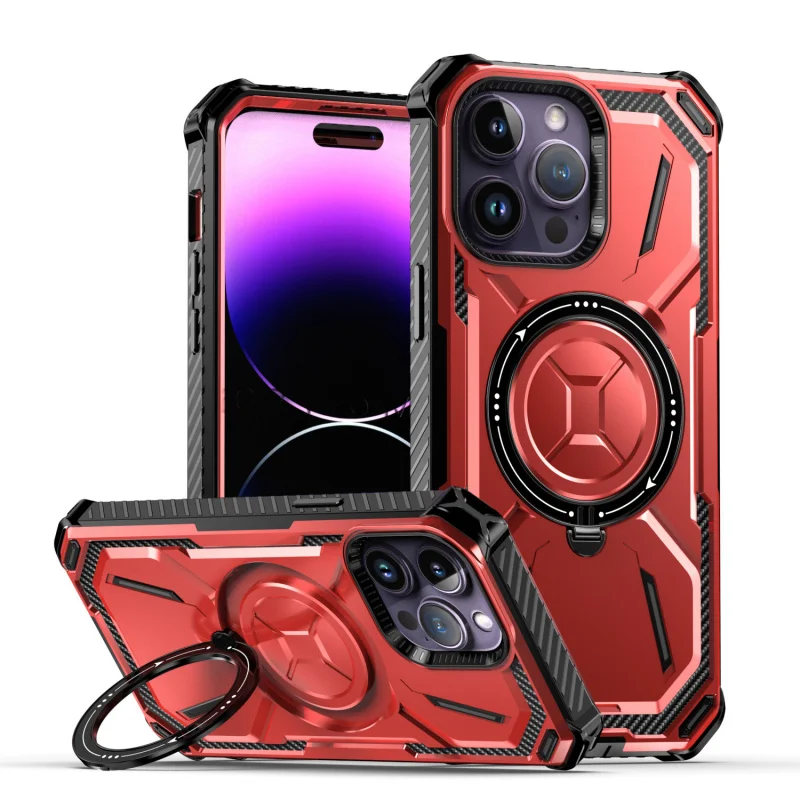 

Suitable for Apple14proMagnetic Phone Case14maxFull package with stand14promaxMetallic Military Shockproof Case