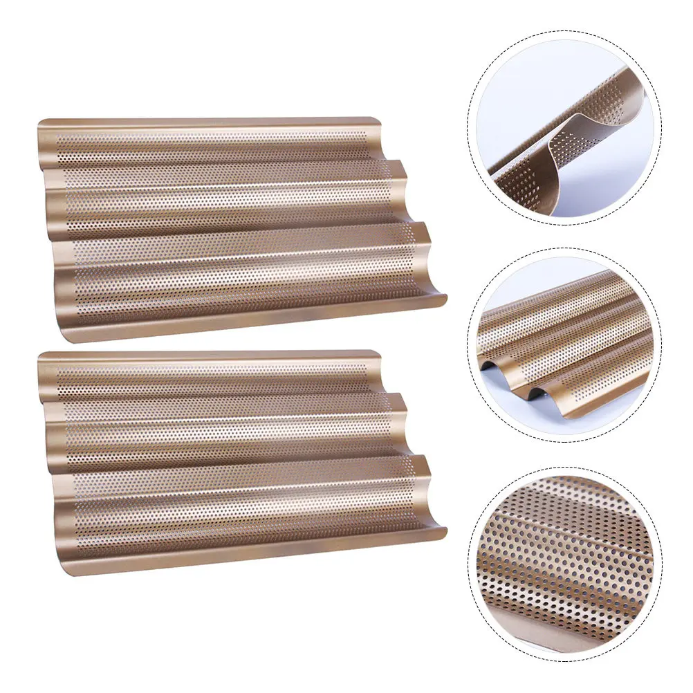 2Pcs Bread Baking Mold Premium Nonstick French Bread Mold Pan 3 Slot Perforated Tray Baking Supplies Bakeware Supplies