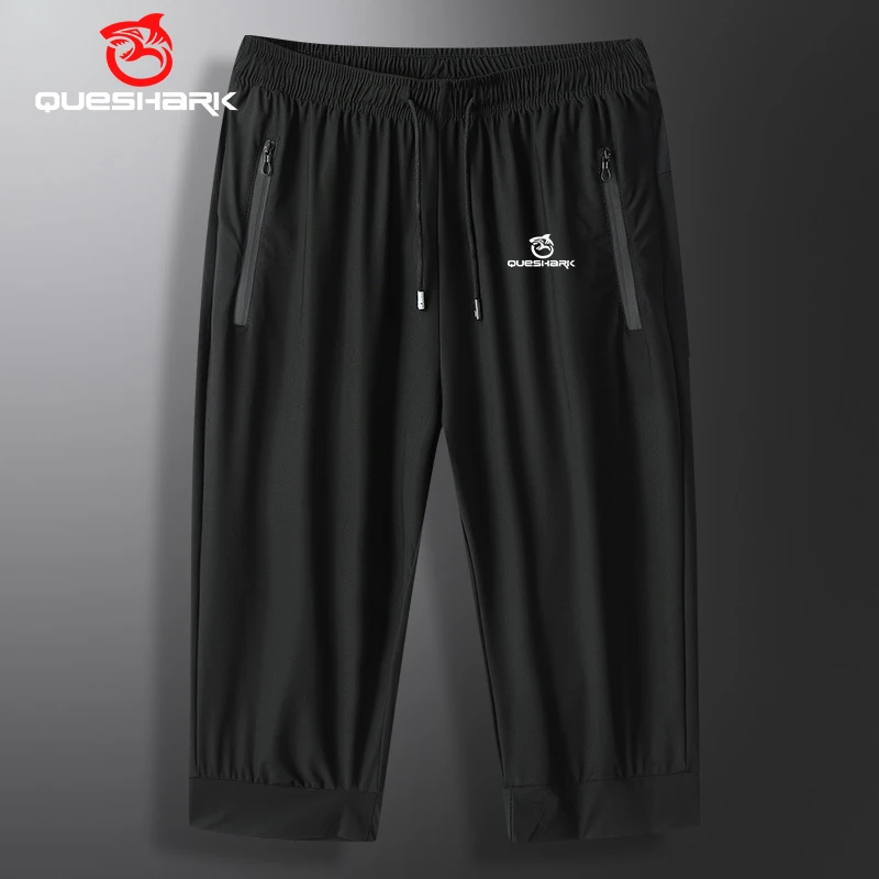 Queshark Men Ice Silk Quick Dry Cycling Shorts Casual Workout Jogging Gym Fitness Running Athletic Sweatpants Cropped Pants