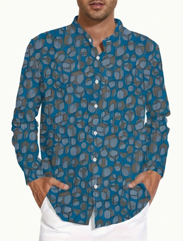 

Men'S Mature Floral Print Button-Up Shirt - All-Season, Regular Fit, Long Sleeve, Lightweight Fabric, Casual Style, 2025