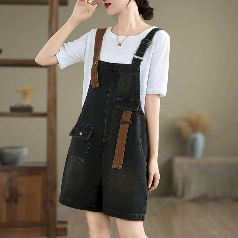 

Denim Jumpsuits 2026 Summer Age Reduction Pants Korean Style Wide Leg Shorts Loose Playsuits One Piece Outfits Women Clothing