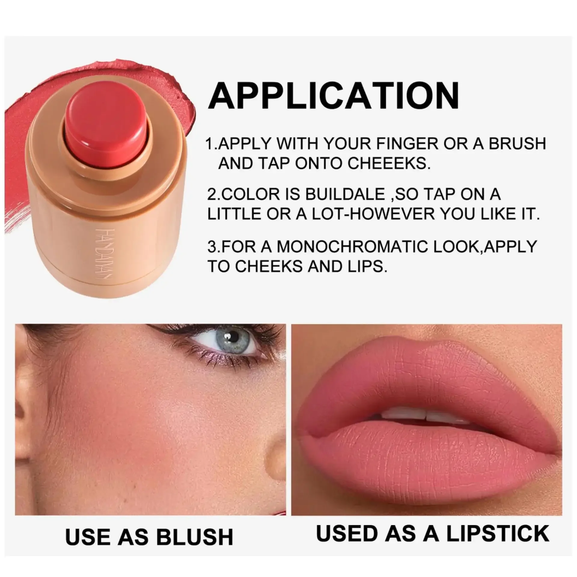 Multifunctional Cream Blush Stick Silky Lip Cheek Blusher Natural Blend Long Lasting Waterproof Portable Makeup Compact Trendy