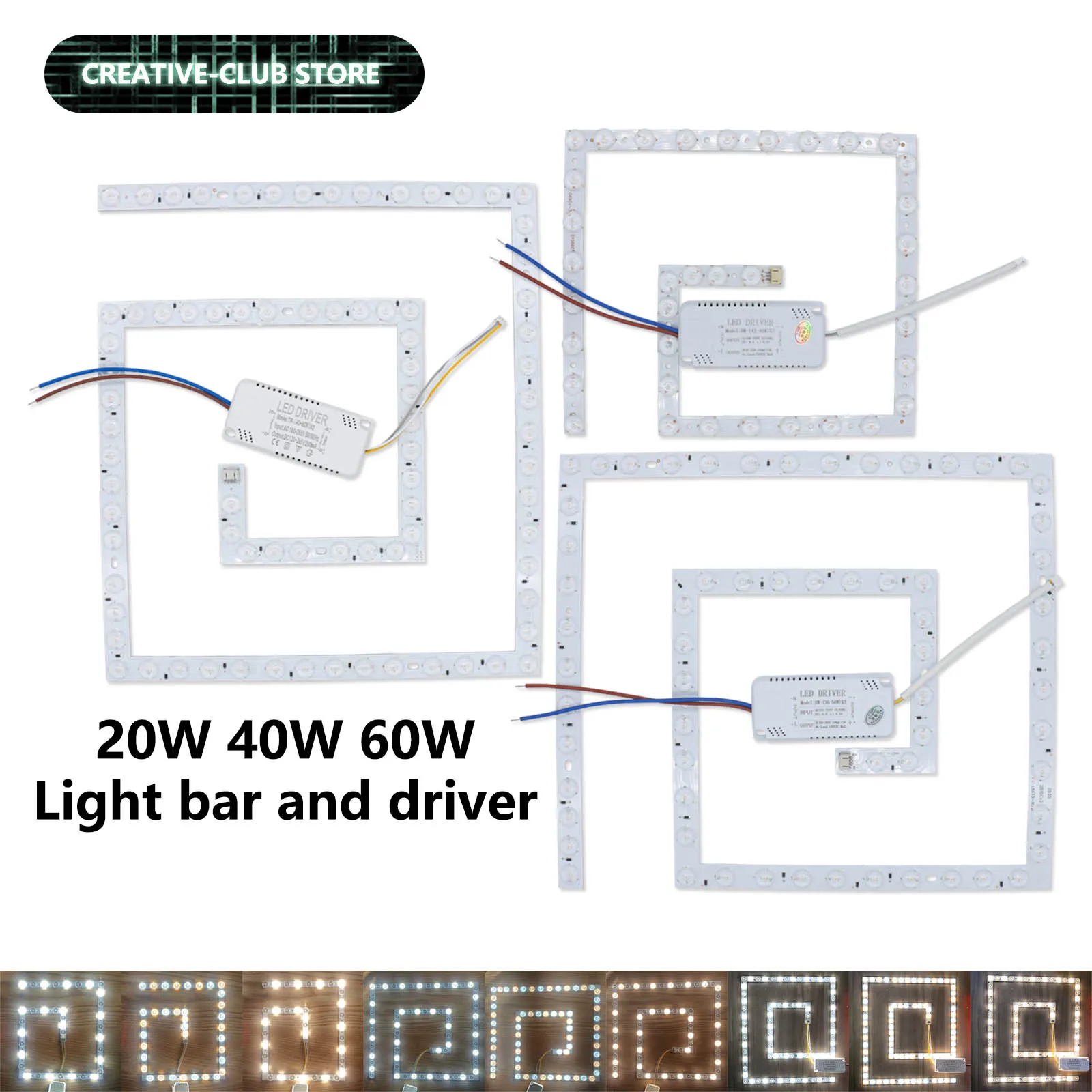 DIY Install Round Square High Brightness LED Ceiling Lamp PCB LED Warm Cold White Circular Replace 20W 40W 60W 2D Tube AC 220V