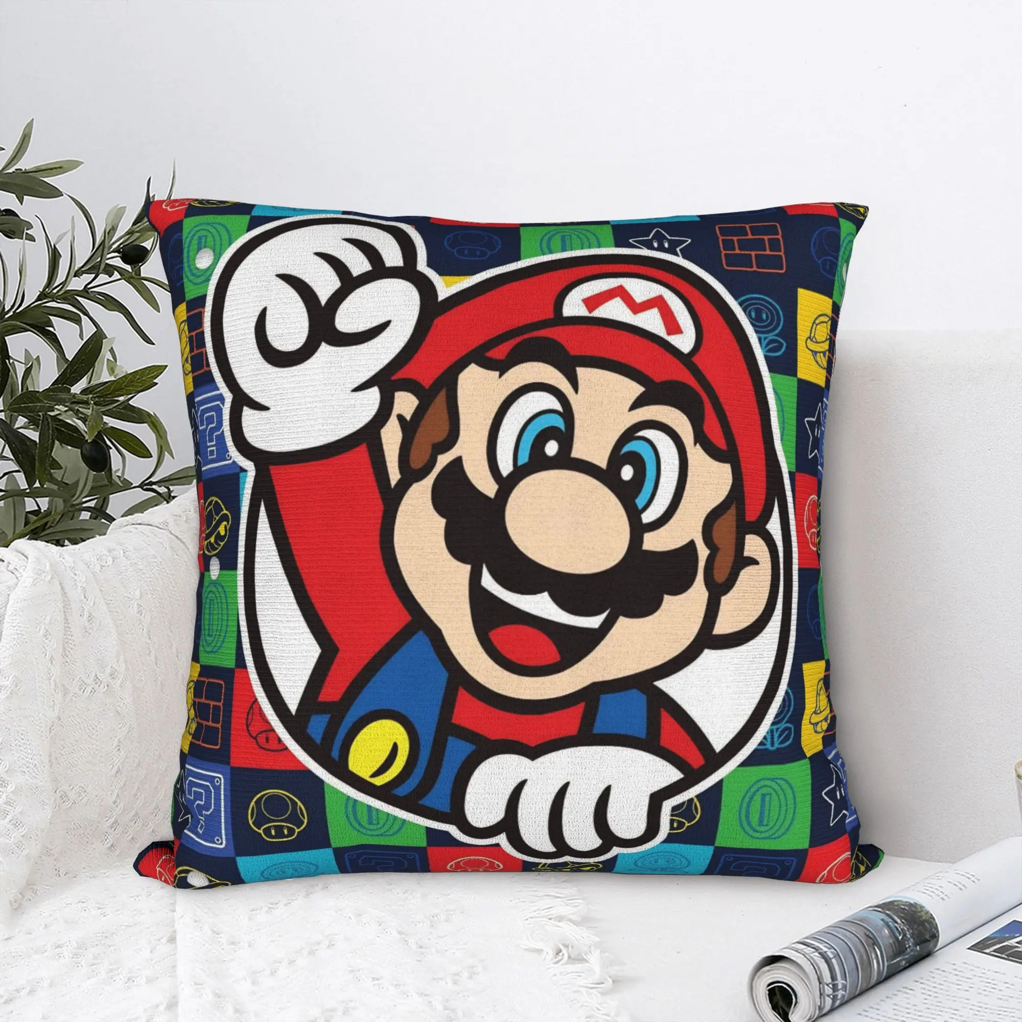 

90s Game Cartoon Square Pillow Cases Super Marios Cushion Covers Funny Polyester Decor Pillowcase for Car 40*40cm