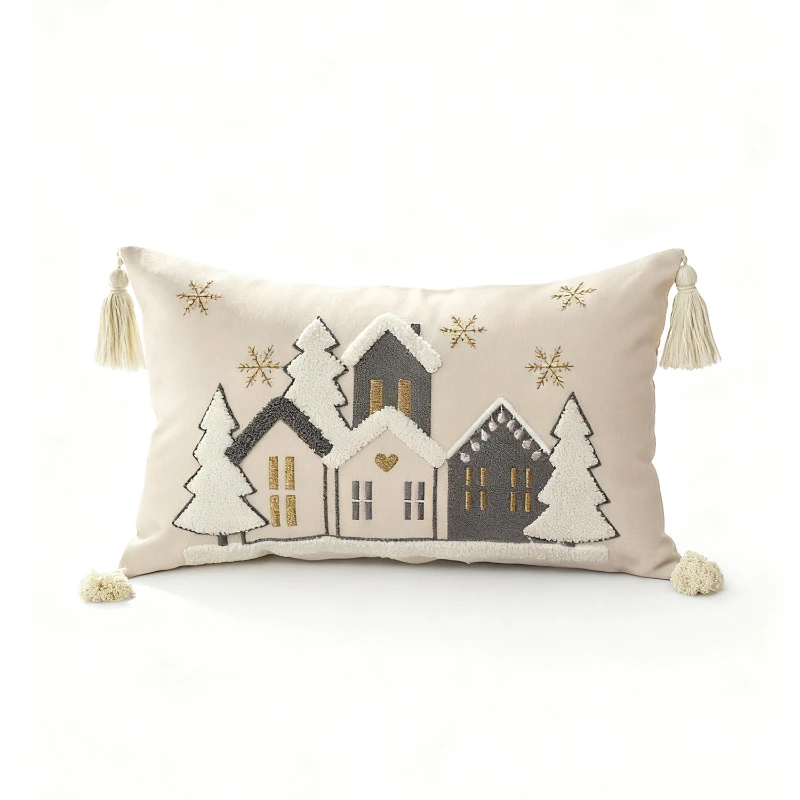 

Cotton and linen Christmas pillow cover Christmas embroidery snowflake cushion cover