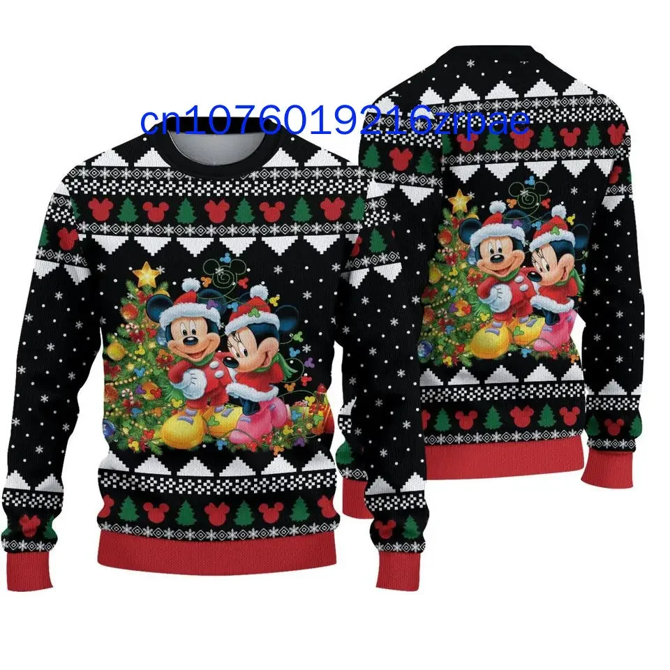 Disney Couples Mickey and Minnie Mouse Christmas Sweater 3D Print Men and Women Casual Cartoon Sweatshirt Christmas Sweater