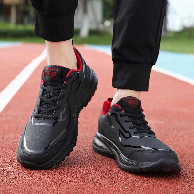 

Men's Walking Sport Shoes New Black Running Shoes Leather Waterproof Athletic Sneakers Men Wear-resistant Comfortable Men Shoes