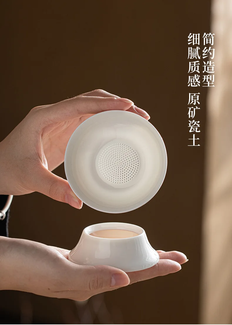 Lammfett-Jade-weißes Porzellan, All-in-One-Vollkeramik-Teefilter mit Löchern, Keramik-Teeset-Zubehör, Teefilter, Teekocher – Detail 7