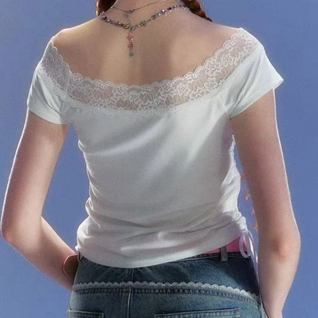 夏服女性の白落書きプリント Tシャツ原宿 Y2k Tシャツレトロ 90 年代美的半袖 Tシャツ 2000 年代