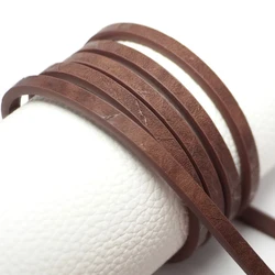 Dark Brown 5x3mm Leather Strips,Embossed Flat Leather Cord,Synthetic Leather,Bracelet Cord,Bracelets Making,Jewelry Cord