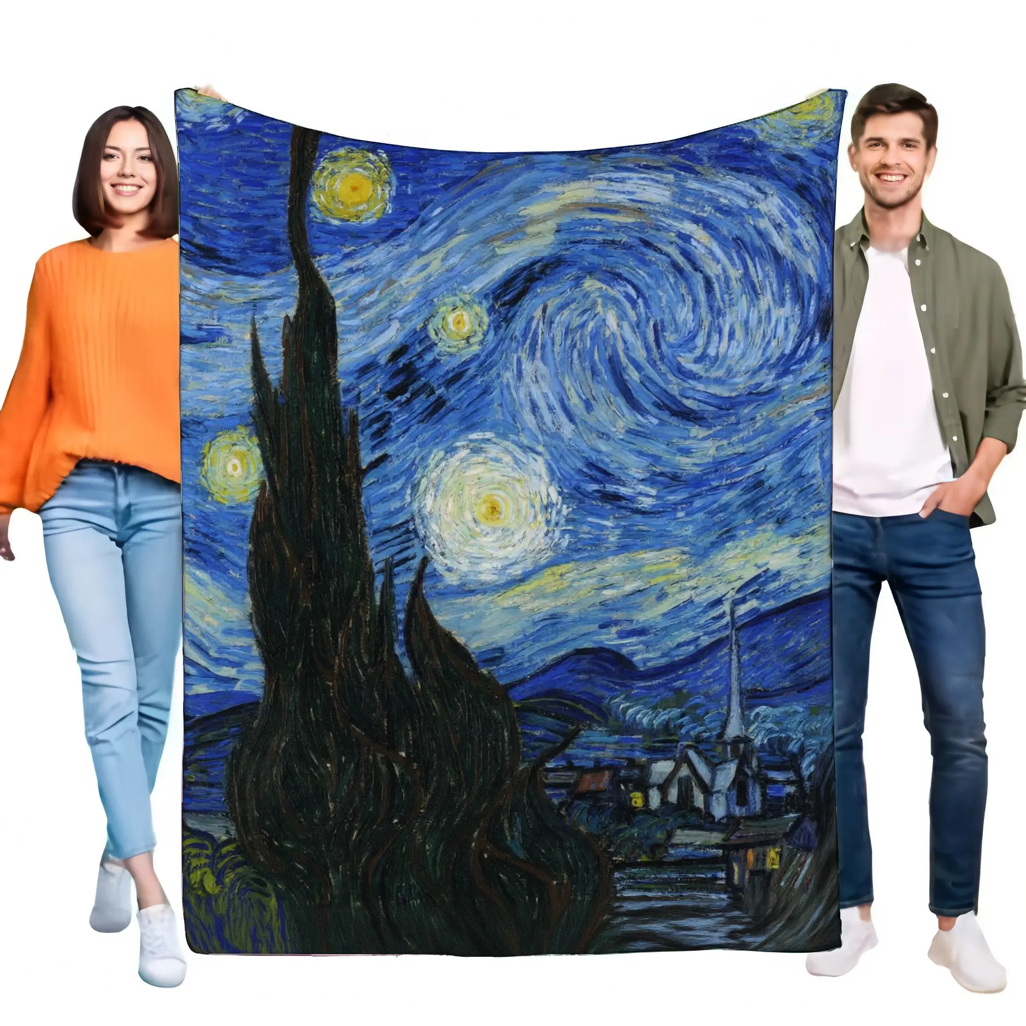Vincent van gogh noite estrelada cobertor macio pelúcia lance para decoração de casa aconchegante cama sofá capa presente perfeito para amantes da arte casais fe