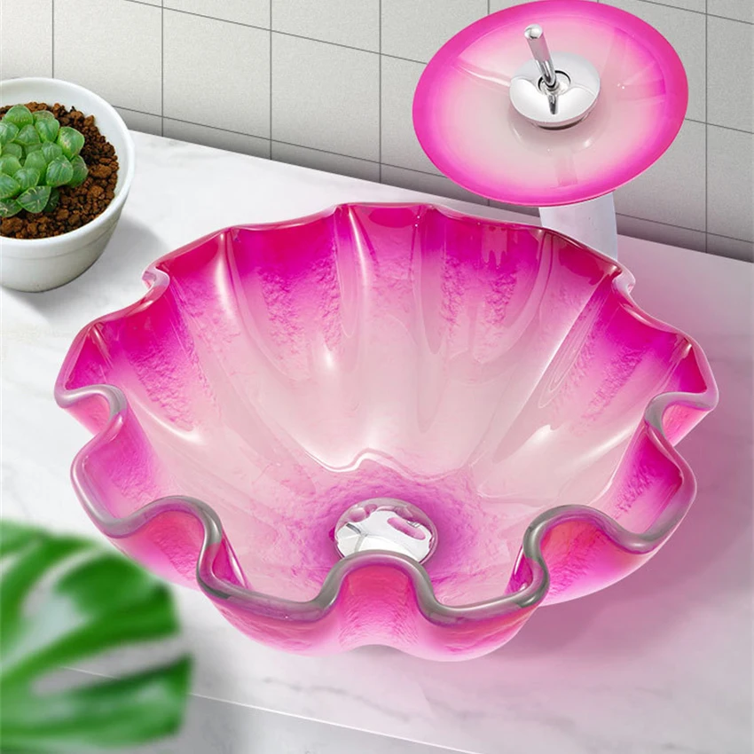 

Modern Minimalist Art Above Counter Basin Washbasin Small Bathroom Tempered Glass Wash Basin Household Washbasin Faucet Set