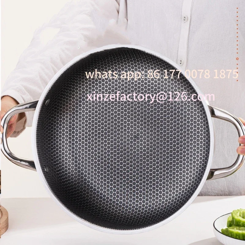 

Customizable Honeycomb Nonstick Wok With Double Ears Home induction cookeHigh Quality 410 Stainless Steel Frying Pan Food Grade