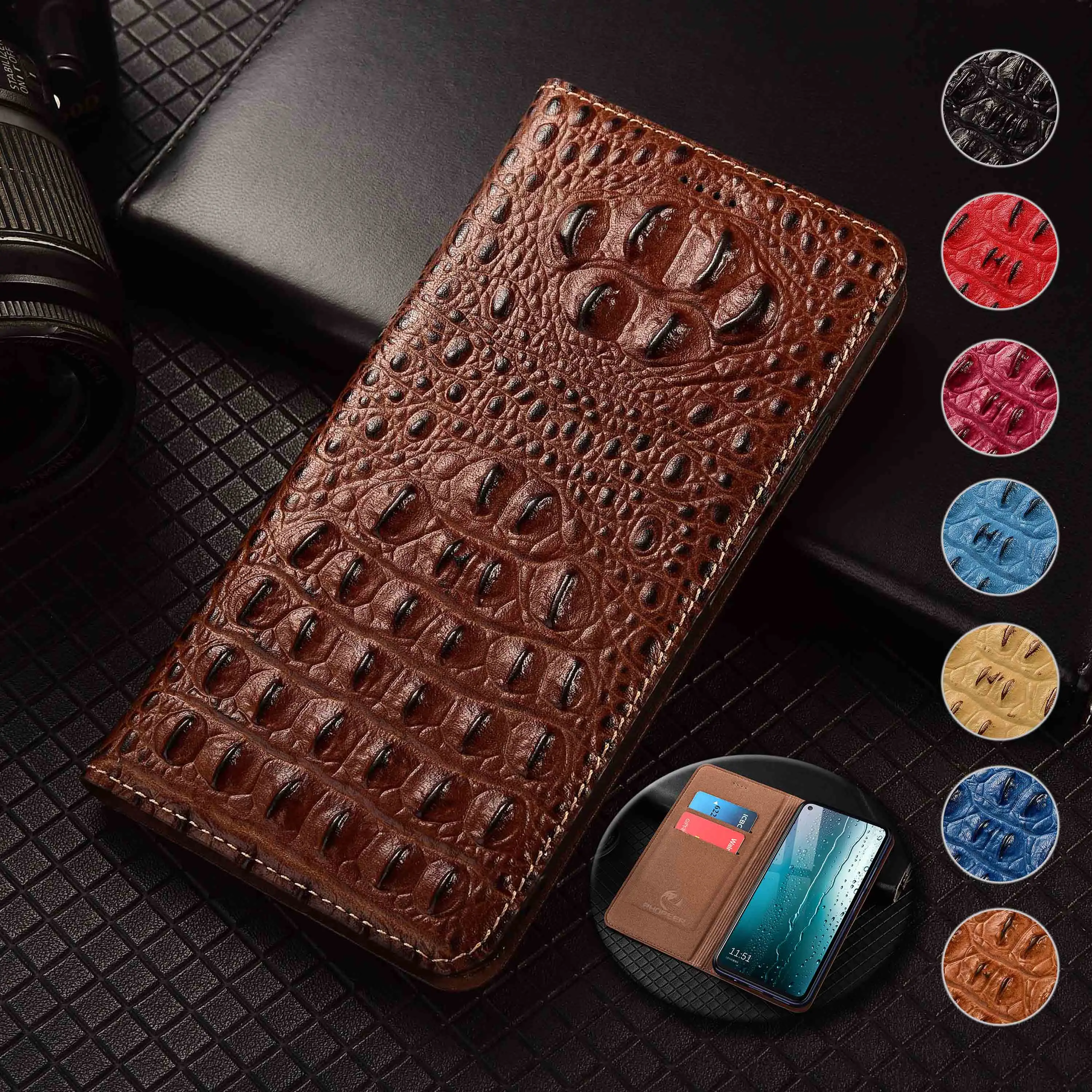For Apple iphone 5 6 6S 7 8 X XS XR SE Max Plus Crocodile Claw Pattern Of Genuine Leather Wallet Flip Phone Cover Case Cowhide