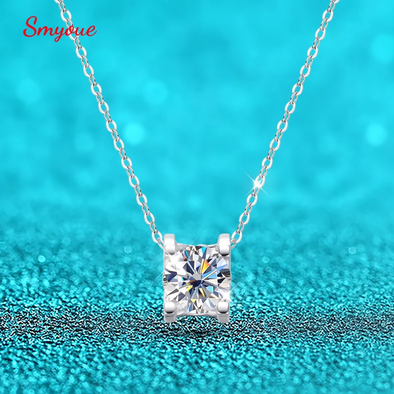 Smyoue 1-2CT Certified D Color Moissanite Pendants for Women Classic Wedding Necklace Original S925 Sterling Silver Jewelry GRA