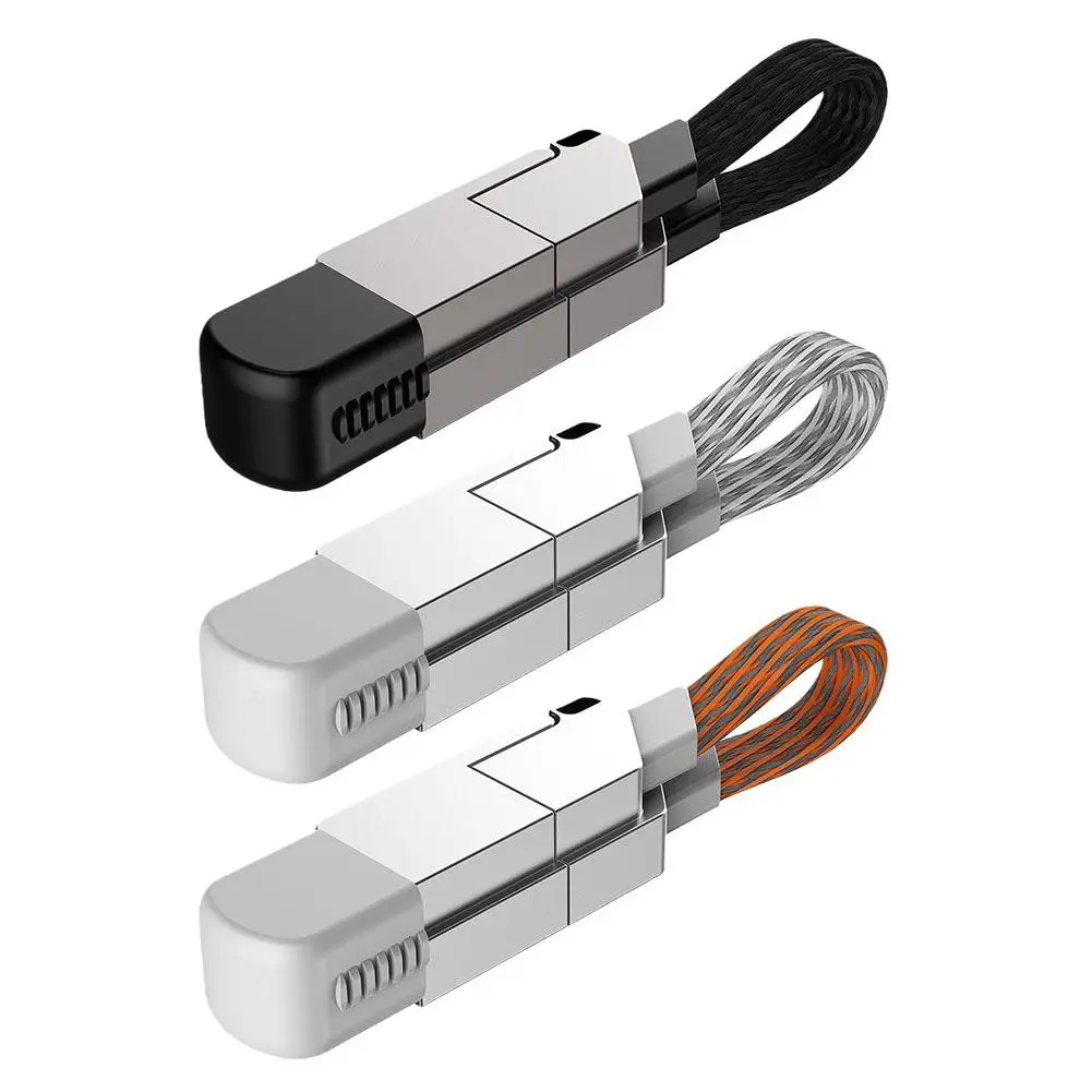 Cabo de Carregamento Rápido Multi Chaveiro, Cabo de Dados PD para Apple iPhone, Relâmpago 27W, Andriod Tipo-C, 60W, QC 18W, 4in 1