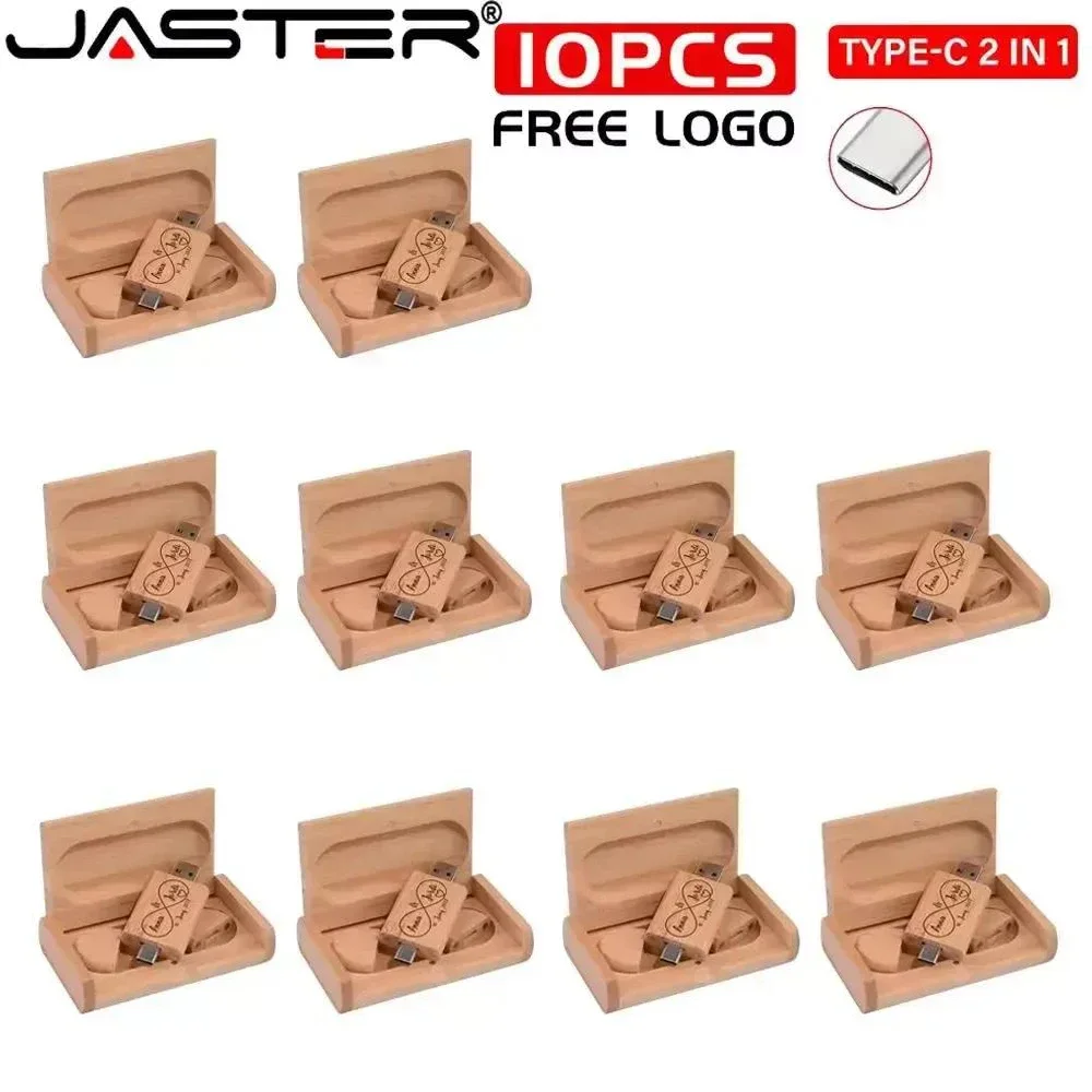 

10PCS/LOT TYPE-C 2in1 Wooden USB 2.0 Flash Drives 128GB Pen Drive Free Logo Creative Gift Memory Stick 64GB with Box 32GB U Disk