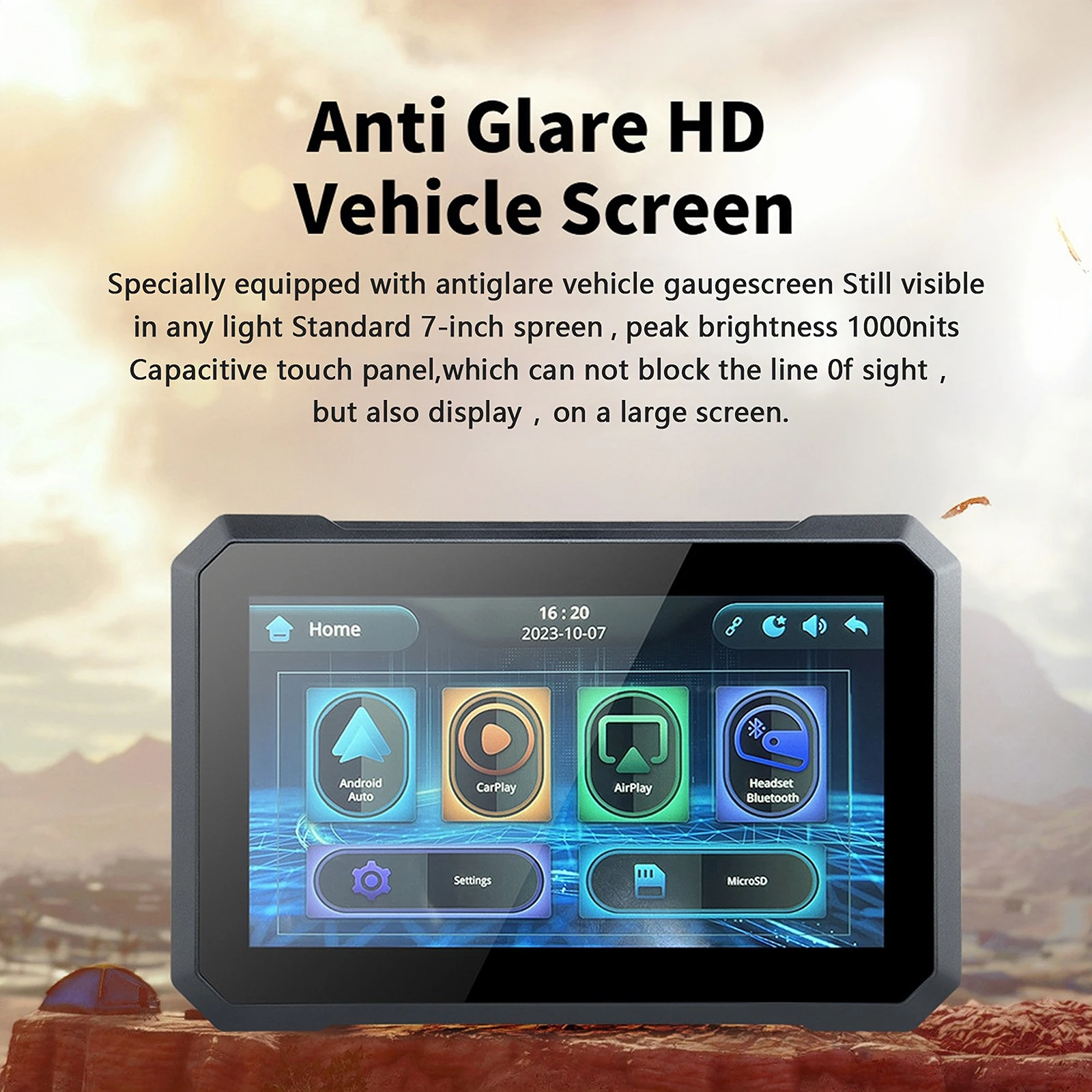 7 Inch Portable Motorcycle Monitor LCD Display Ipx7 Waterproof for Wireless Carplay Android Auto Moto External GPS Screen