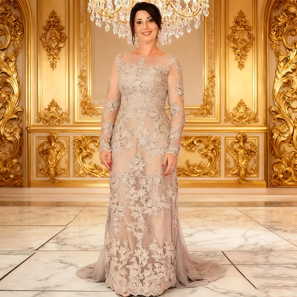 

MANRUIXIN Long Sleeves Mother of the Bride Dress With Full Lace Appliques Customized Wedding Party Dress Robe Invitée Mariage