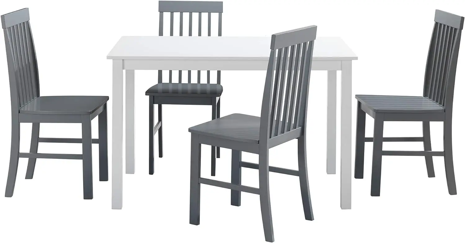 Walker Edison-Petite table à manger en bois de ferme moderne, ensemble de table de cuisine de salle à manger, ensemble de 4 chaises, 48 po, blanc, 4 prêts hypothécaires