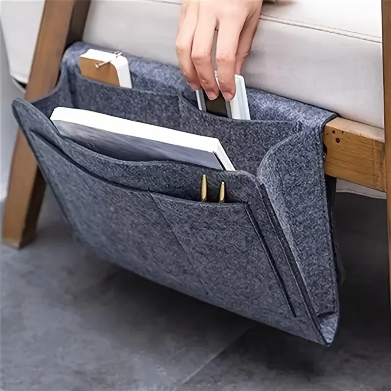 Organizador de almacenamiento de fieltro para cabecera de cama, bolsa antideslizante para cabecera de cama, bolsa lateral para sofá, bolsa colgante para sofá, bolsillos de almacenamiento para sofá, 1 unidad