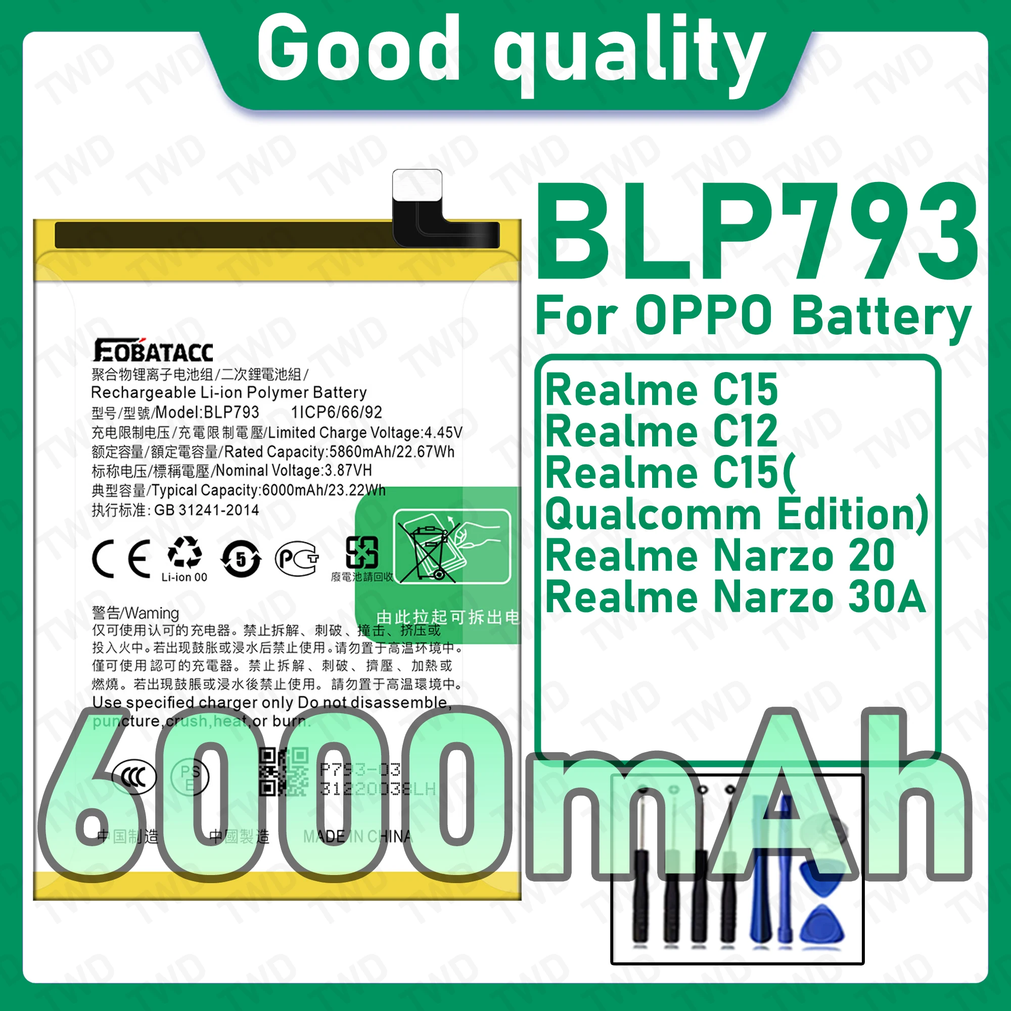 BLP793 Brand New High Capacity Rechargeable Li-ion Replacement Battery For OPPO Realme C15 C12 Narzo 20 30A Bateria+Free Tools