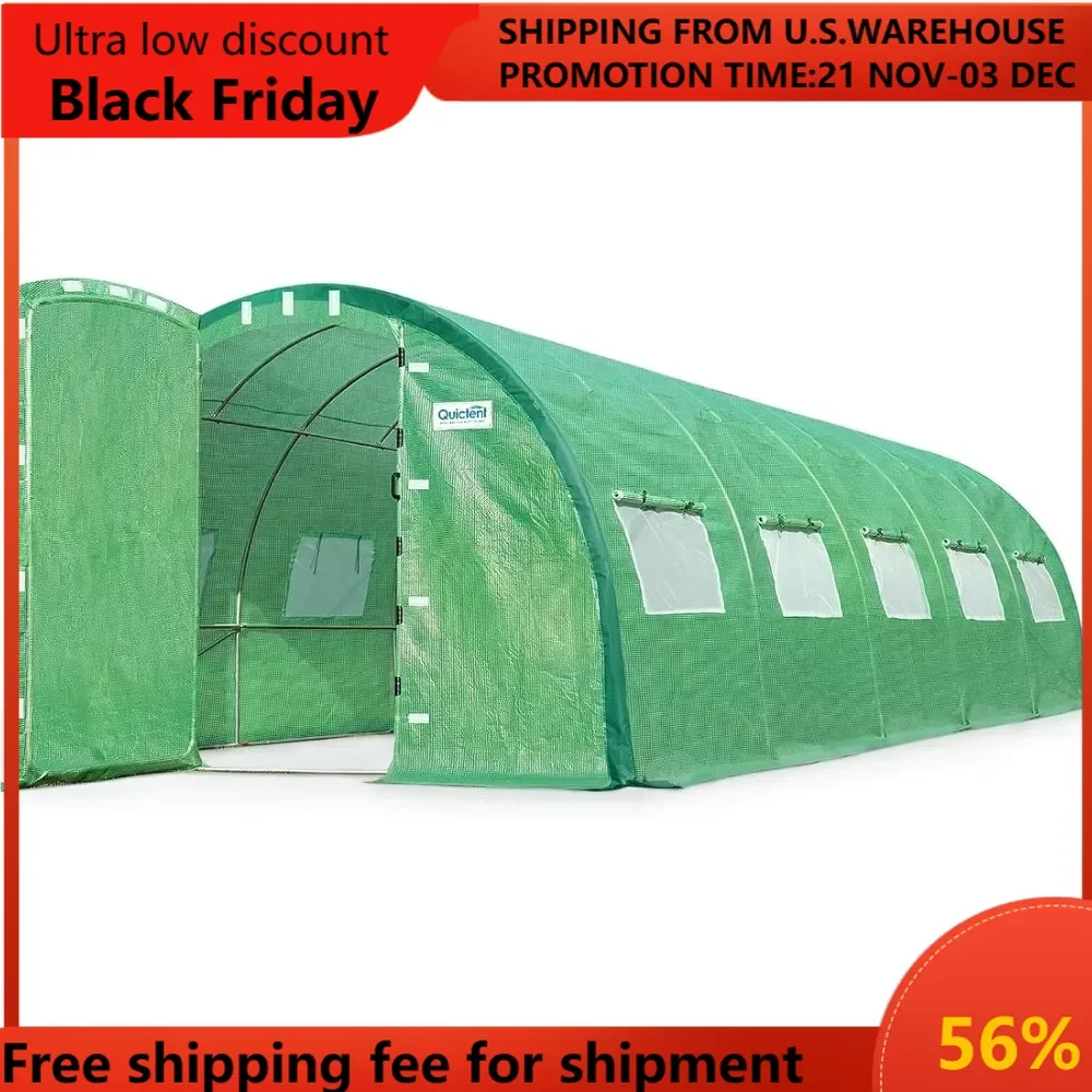 

Premium Greenhouse Swing Door Large Walk-in Green House for Outdoors, Upgraded Tunnel Hoop House Frame and Cover for Ou