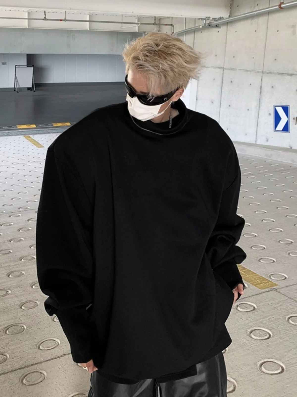 

Street Sle f High Collar Zipper oulder Pad Men's Sweatirt Spring Autumn Heavy Design Trendy Brand Casual Loose Fit