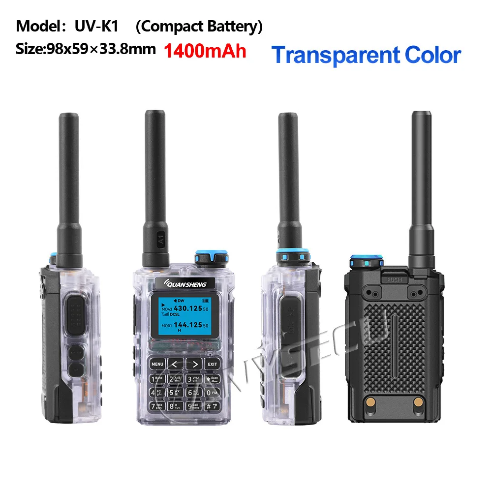Quansheng UV-K1 1400mAh UV-K1 2500mAh 144-148 430-440MHz 1400mAh 200CH 5W Type-C Charger  Aviation Band Two Way Radio