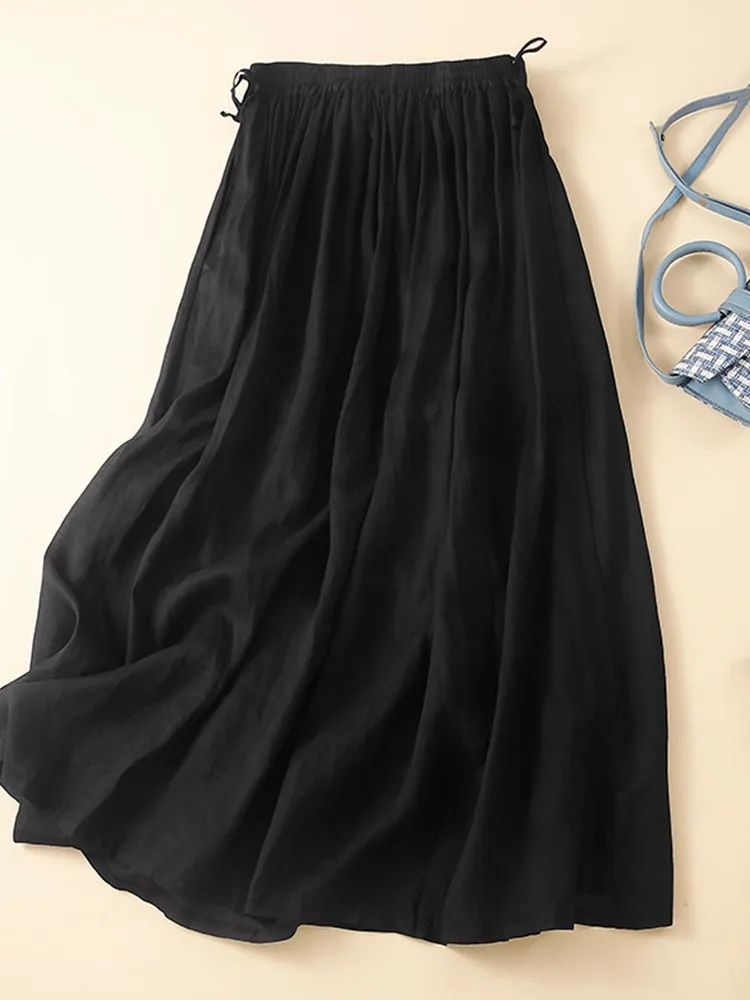 Women Casual Skirts New Arrival 2022 Summer Vintage Style Solid Color Loose Comfortable Female A-line Long Skirt B2007