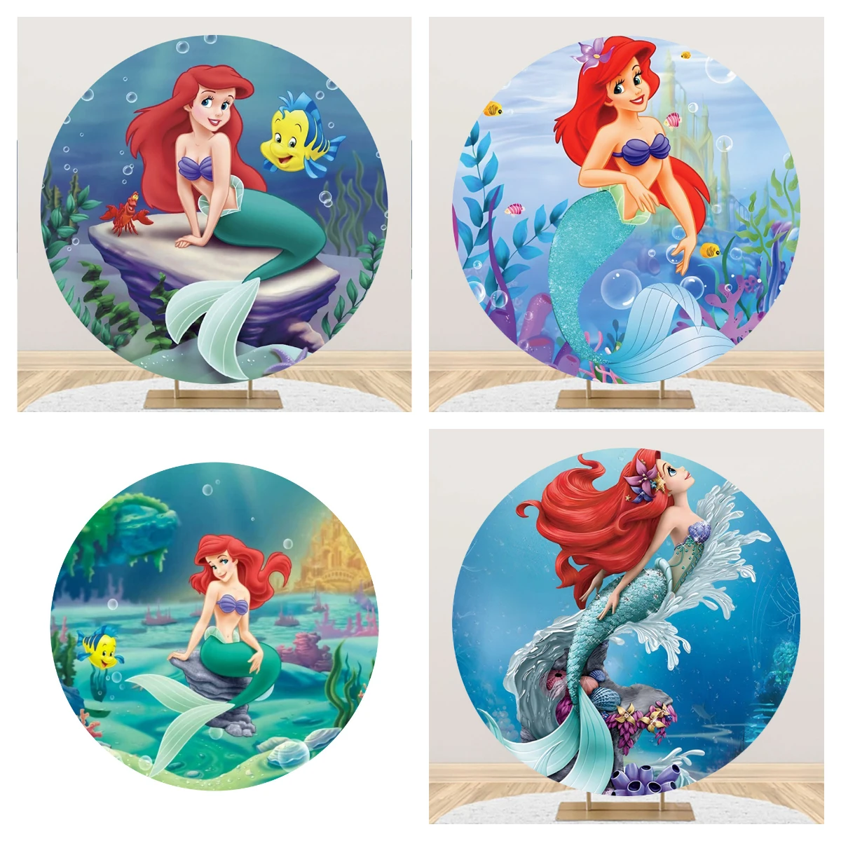 Ariel The Little Mermaid Birthday Party Decorations Props Backdrop Background For Photography Baby Shower Round Photozone