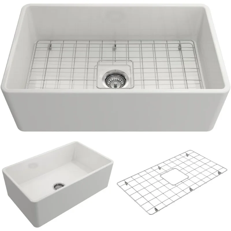 Classico Farmhouse Apron Front Fireclay 30 in. Single Bowl Kitchen Sink with Protective Bottom Grid and Strainer in White