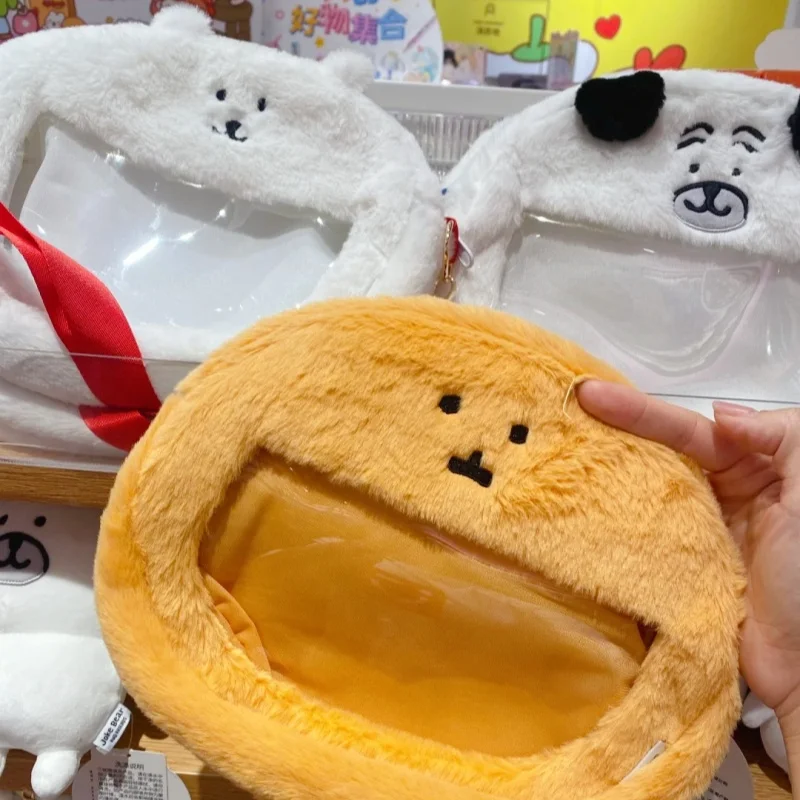 Miniso Borsa a tracolla portachiavi in peluche con orso autobloccante, borsa a tracolla in PVC trasparente carino, borsa tote trasparente alla moda