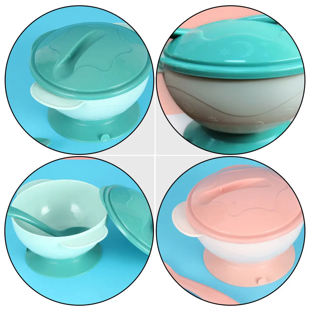 

2 Sets Food Bowl Suction Cup Bowls Spoon Green Compact Suction Cup Tableware Easy Store Carry Home Camping Travel