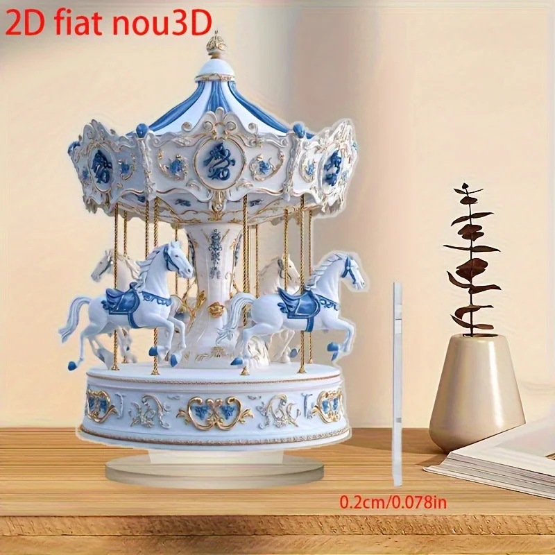 2D Fantasy Acrylic Horse Carousel Decor Figurine Multi-Functional Home Office Cafe Restaurant Decor Desktop Decor High Aesthetic