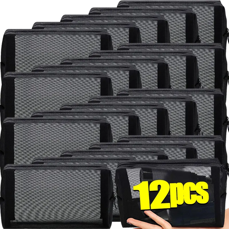 

1/12pcs Mesh Clear Cosmetic Bags Small Large Black Makeup Bag Portable Travel Toiletry Organizer Case Lipstick Storage Pouch