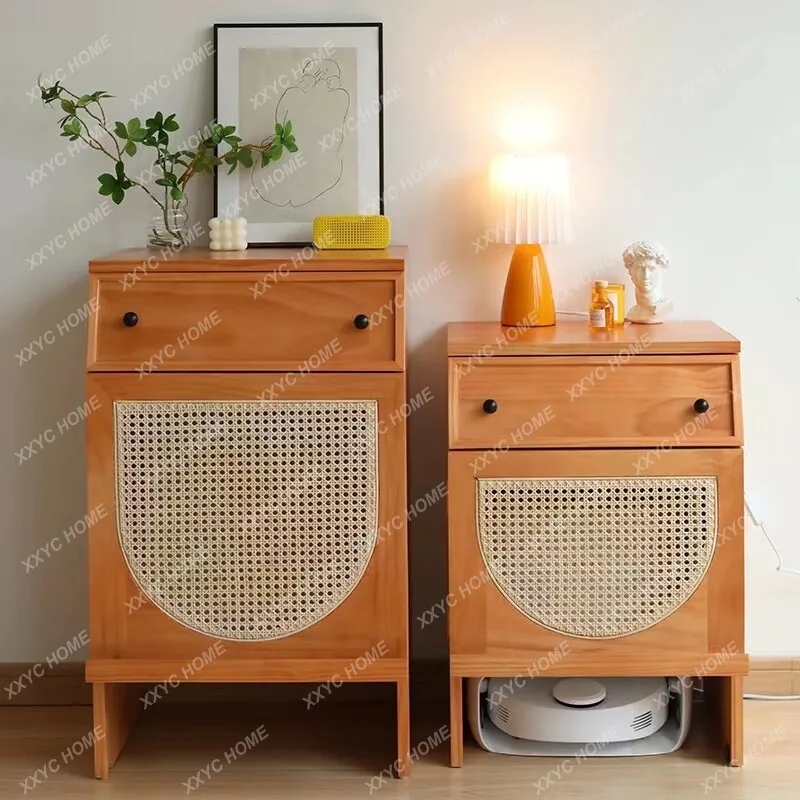 Solid wood sweeping robot cabinet Adapted significant other  stone Ruimi sweeping side cainet Rattan storage
