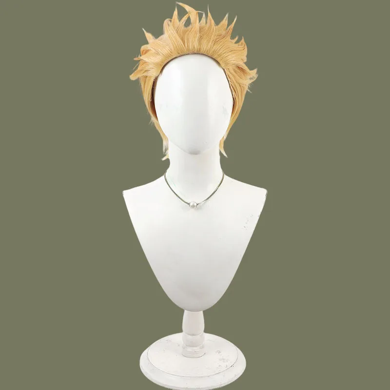 Anime Gachiakuta Enjin Cosplay Wig Yellow Short Synthetic Hair Earrings Necklace For Women Men Halloween Costume Party Carnival