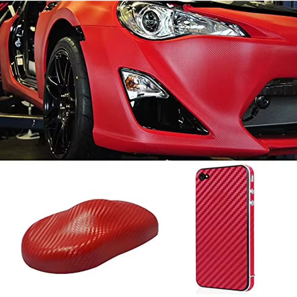 Close up of the red Carbon Fiber Vinyl textured weave.