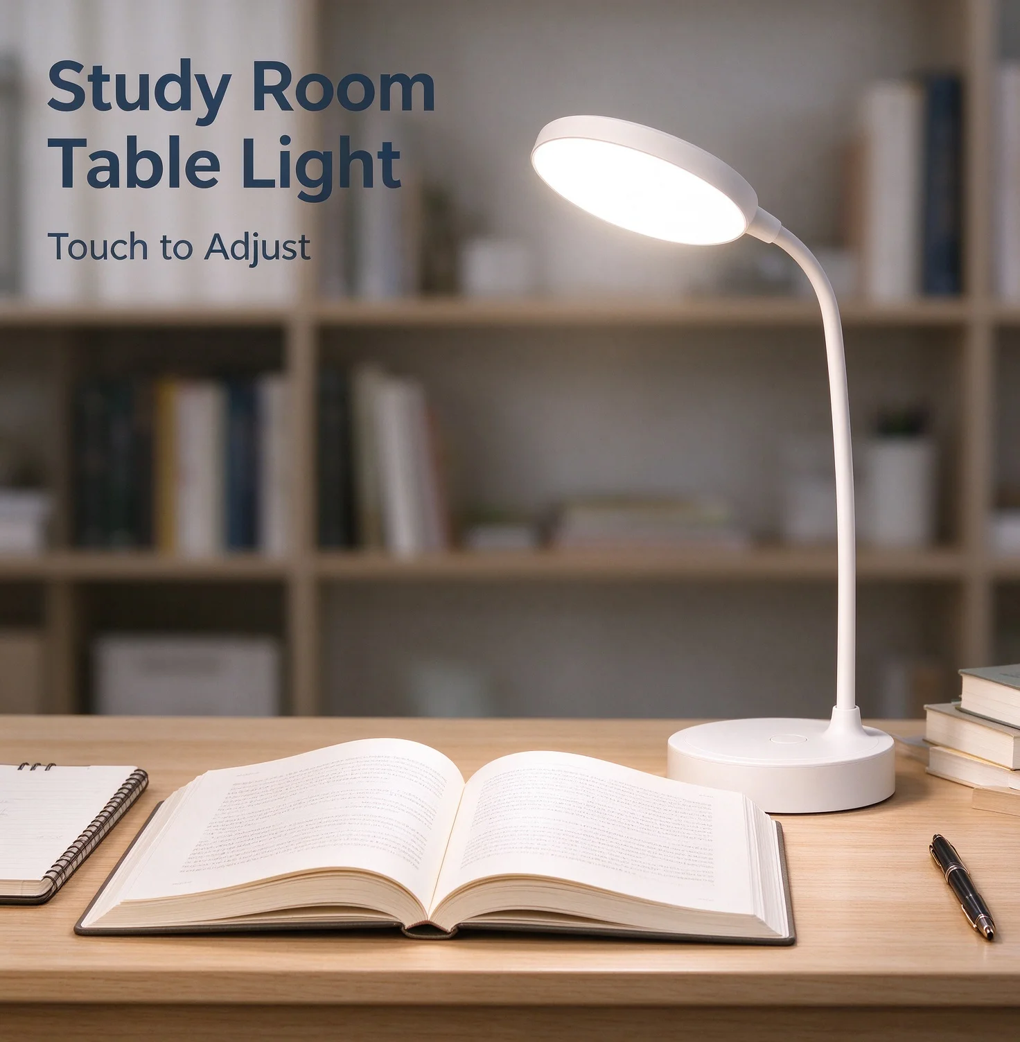 HTMCK Touch Control LED Desk Lamp, 3 Lighting Colors USB Plug-in Table Light, Flexible Neck Study Lamp for Home Bedroom