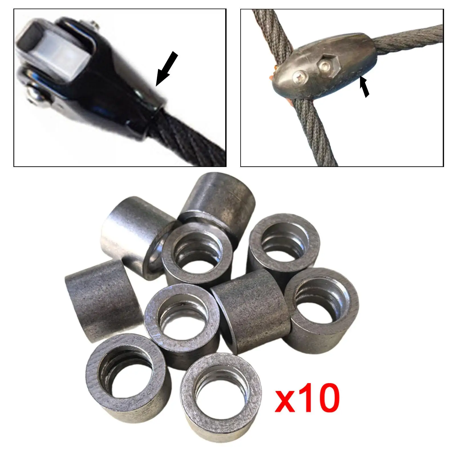 10 Pieces Aluminum Crimping Loop Sleeves, Cable End for 16mm Rope, Single Hole Rope, Stop Round Ferrules
