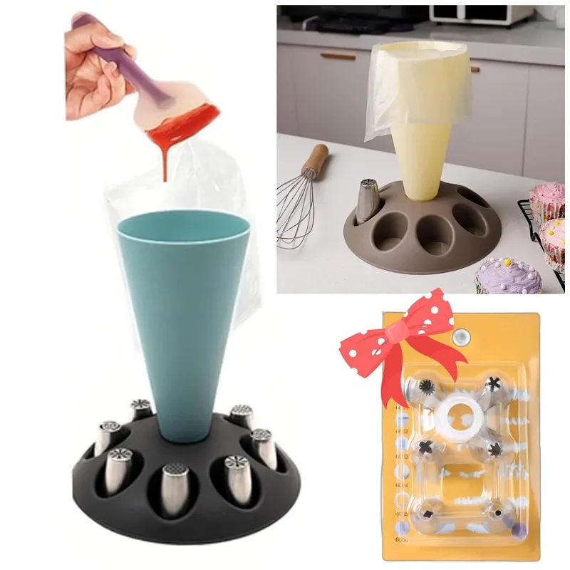 

Pastry Bag Stand for Filling Bag Holder with 8 Slots Nozzles Holder Plastic Flower Mouthpiece Placement Rack Cake Decor Kit