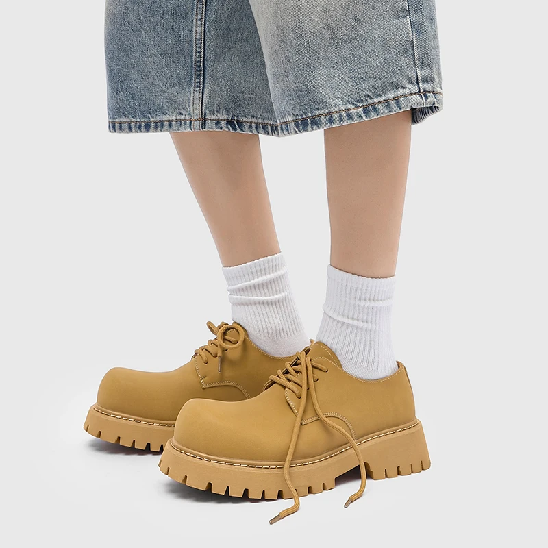 Men's Spring Autumn Thick Soled Rhubarb Shoes Breathable Matte Classic Height Increasing Comfortable Personalized Footwear