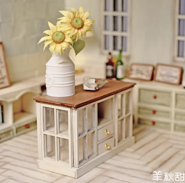 Kit de bricolaje de muebles en miniatura 1:12 y 1:6 o listo para usar |   Vitrina, mesa de cristal y aparador retro para almacenamiento y decoración de casa de muñecas