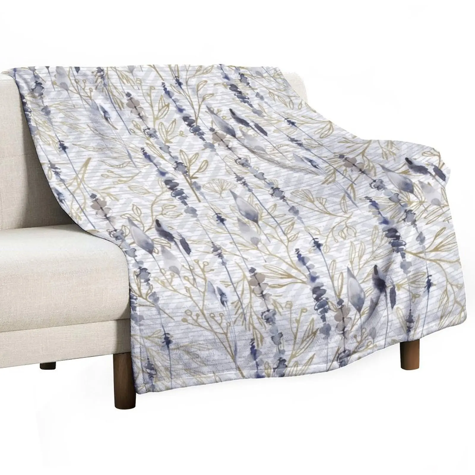 

Blue Antique Gold White Abstract Watercolor Floral Throw Blanket wednesday Warm Luxury Throw Decorative Sofa Blankets