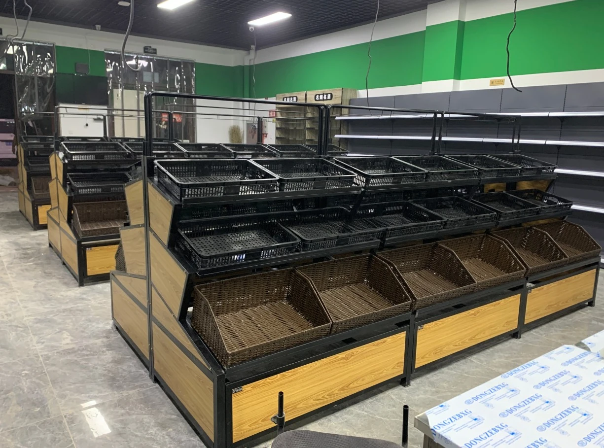 معدات السوبر ماركت، أسعار الفواكه والخضروات مناسبة، سلال معلقة، مع سلال، وحامل عرض الطعام الطازج