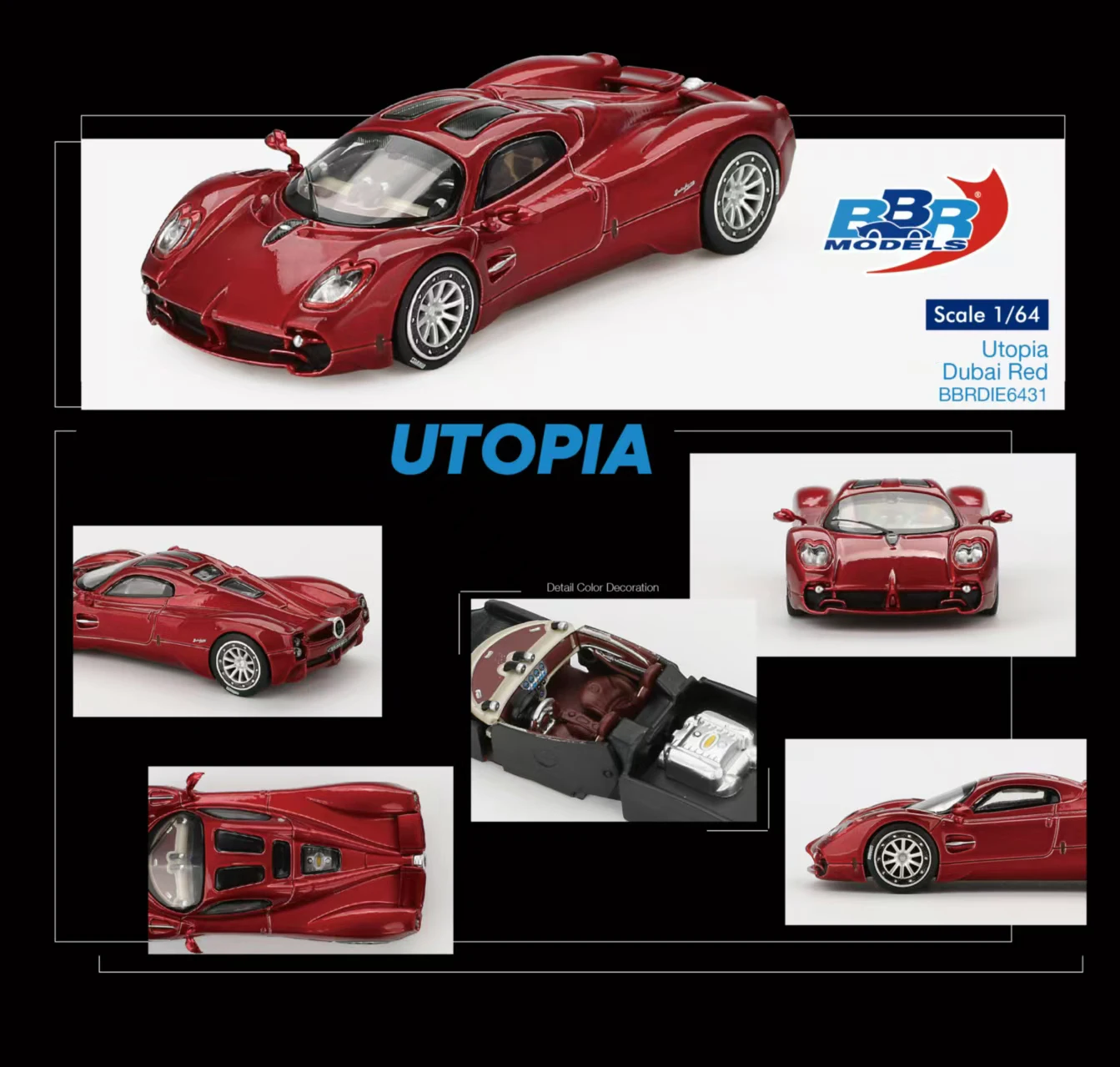 PreSale BBR 1:64 Utopia Dubai Red Diecast Diorama Car Model Collection Miniature Toy