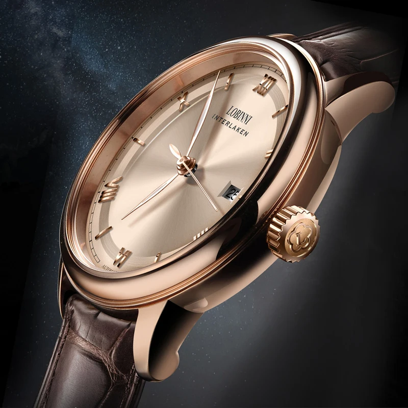 Switzerland LOBINNI Men's Luxury Watch Automatic Mechanical Japan MIYOTA Movement Sapphire Crystal Leather Strap Luminous L14003