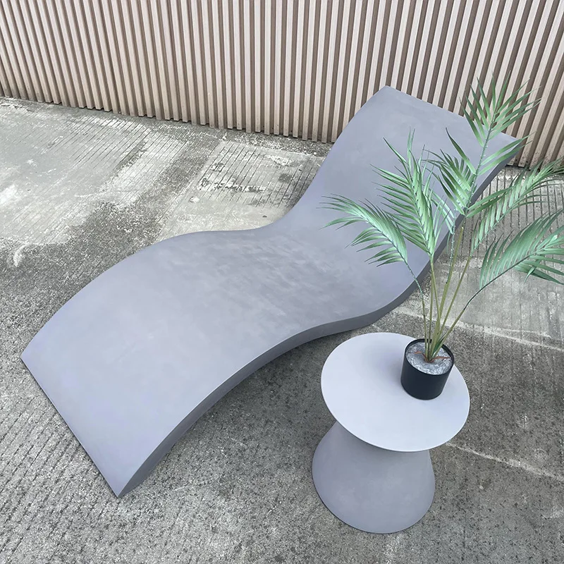 Cement recliner, balcony courtyard B & B outdoor leisure single sofa public area concrete resting chair