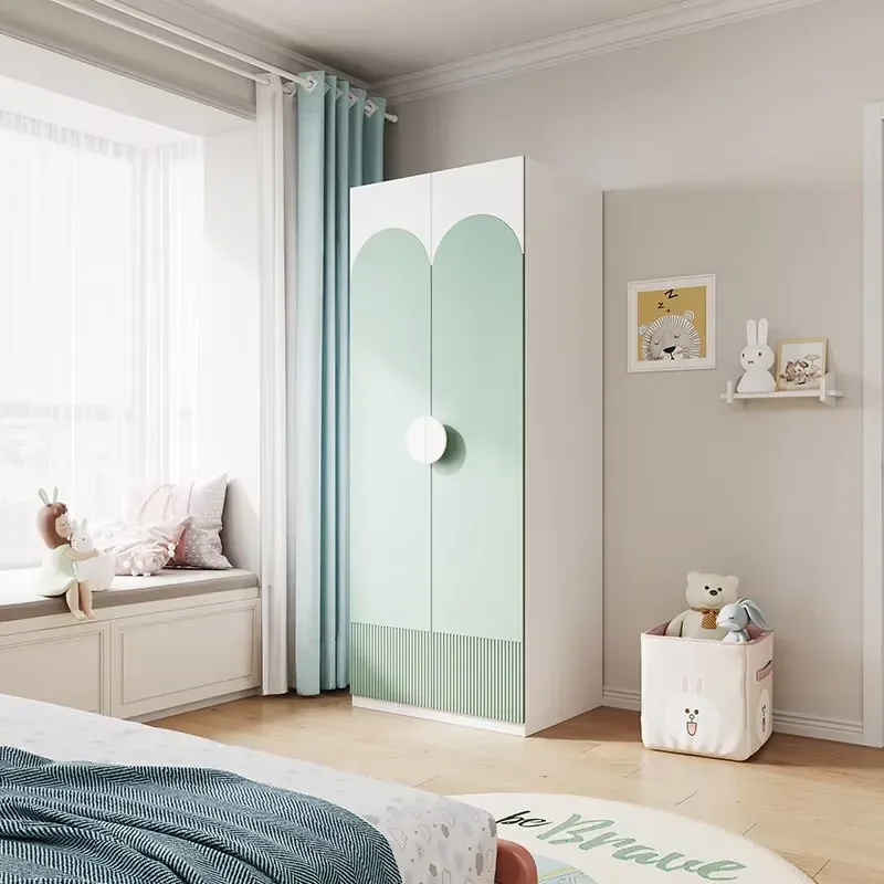 Small 2 Door Wardrobe Simple Design Kids Baby Clothes Storage Cabinet Modern Bedroom Furniture Organizer